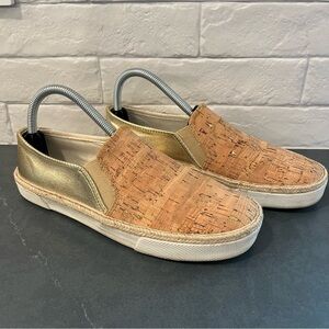 Jack Rogers sz 7.5 cork and metallic gold slip on sneakers